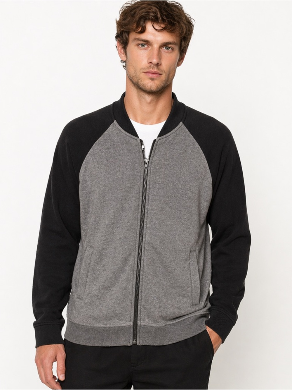James Perse Men Colorblock Zip-Up Sweatshirt Jacket Size Small Casual Luxury